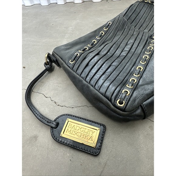 Badgley Mischka Gray Blue Leather Purse With Gold Hangtag & Accents‎ - No Strap